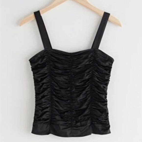 & Other Stories- Gathered Ruched Black Strap Top- Size 2 - Picture 1 of 9